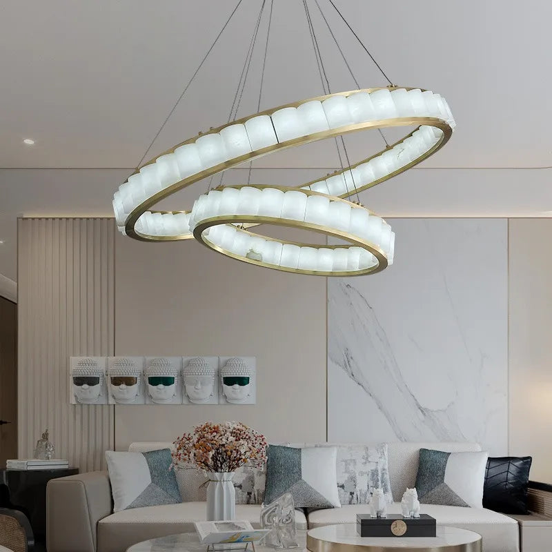 Spanish Marble Brass Chandelier: Luxury LED Lighting for Hotels & Villas