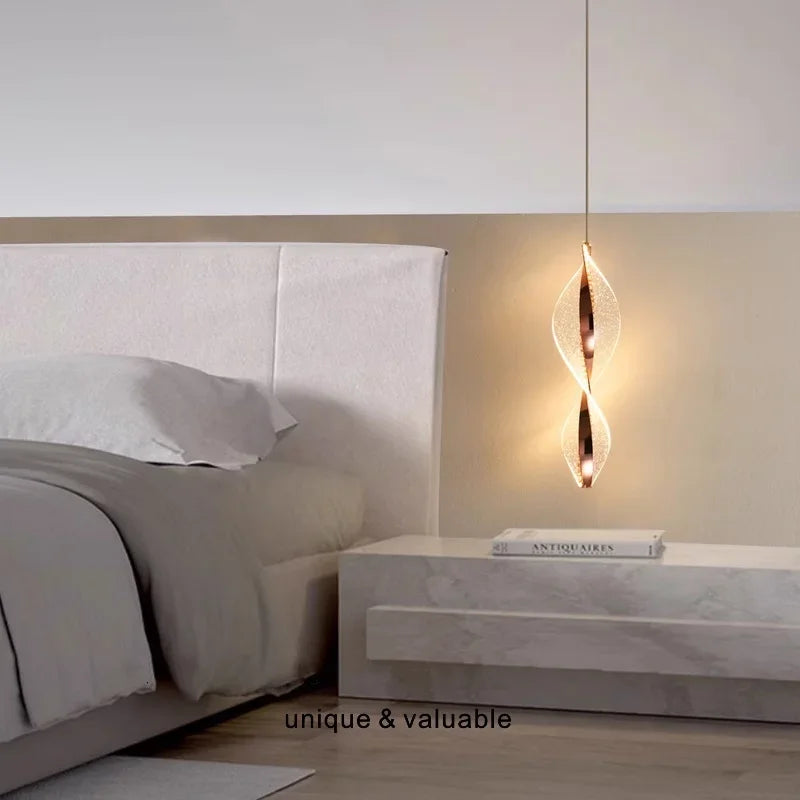 Spiral Gold LED Chandelier Acrylic Pendant Lights for Modern Bedside Stairs