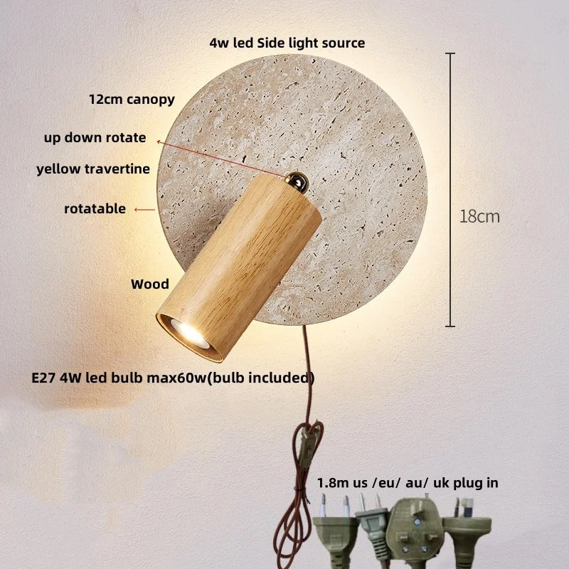 Afralia Yellow Travertine LED Wall Sconce with Nordic Modern Glass Design