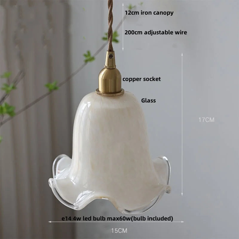 White Flower Glass LED Pendant Light - Nordic Modern Dining Room Hanging Fixture