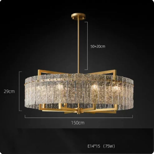 Dimmable LED Copper Glass Chandelier for Living Room