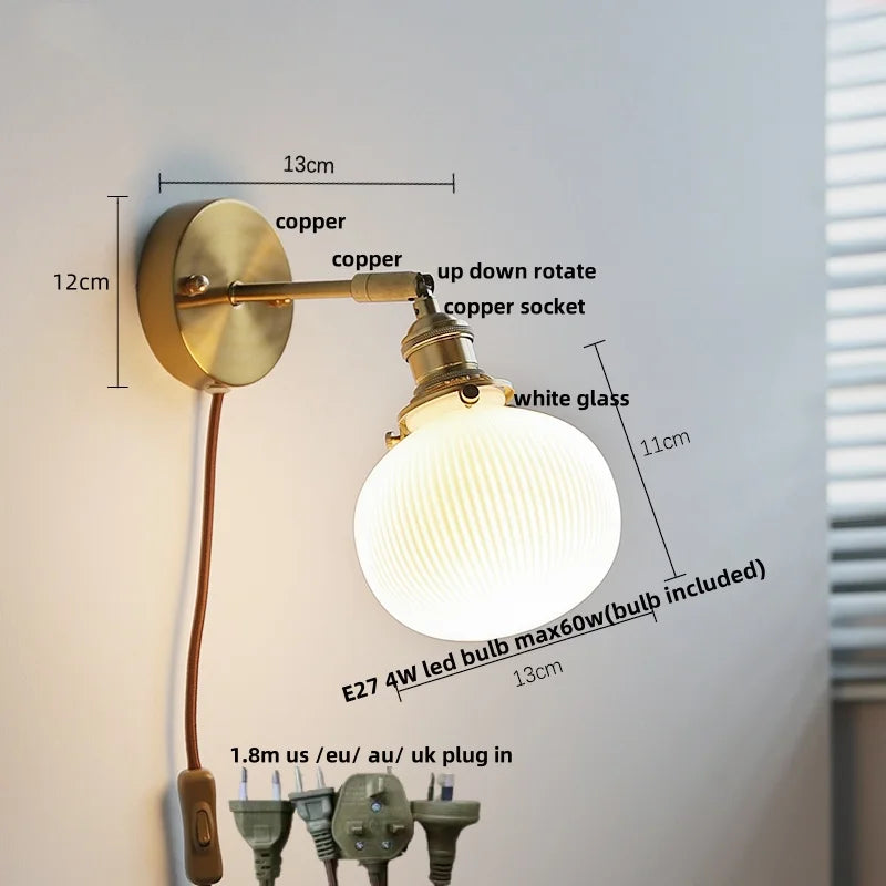 White Glass LED Wall Light | Modern Rotate Plug-In Sconce Lampara De Pared