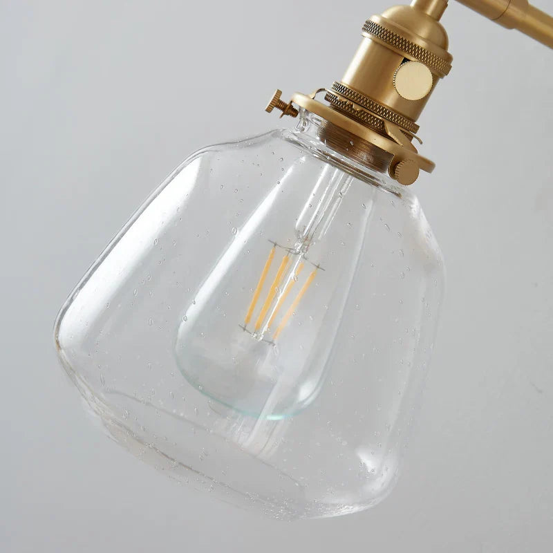Clear Glass LED Wall Sconce, Modern Rotating Bedside Lamp with Pull Chain & Copper Socket