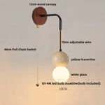 White Glass LED Wall Lights Modern Bedside Lamp Sconce with Pull Chain Switch