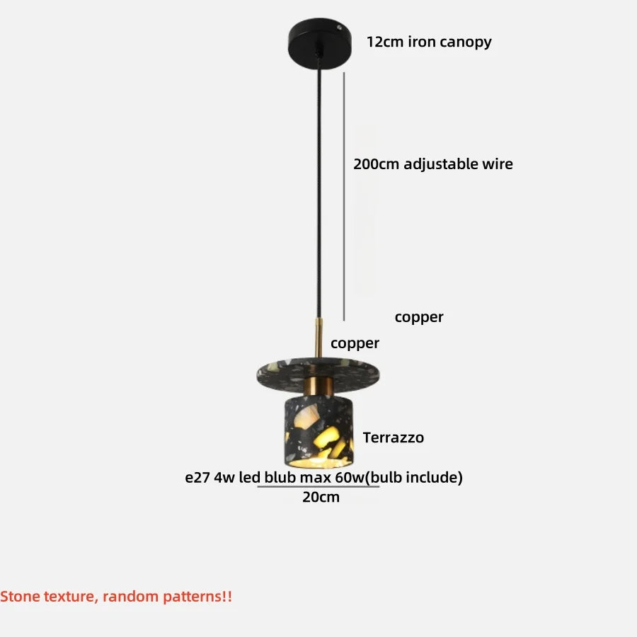 Black Terrazzo Stone LED Pendant Lamp Modern Nordic Hanging Lights