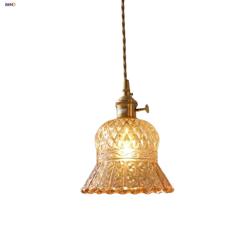 Afralia™ Amber Glass LED Pendant Light Modern Nordic Hanging Lamp