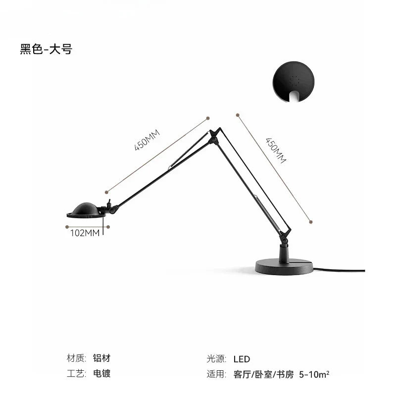 Industrial Black/Chrome LED Rocker Arm Desk Light with Adjustable Arm