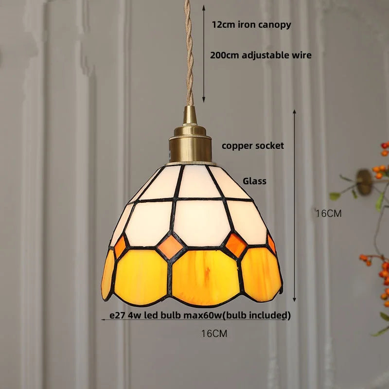 Afralia™ Glass LED Pendant Lamp Tiffany Style Hand Stitch Dining Room Light