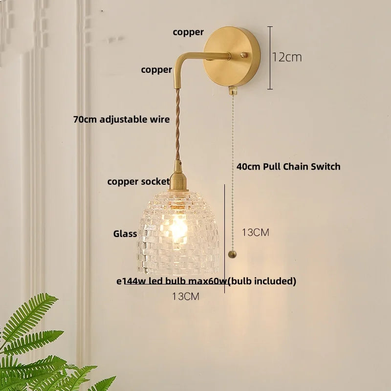 Afralia™ Glass LED Wall Sconce: Modern Nordic Design with Pull Chain Switch