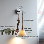 Ceramic LED Wall Sconce Pull Chain Switch Bedside Lamp White Nordic Modern Fixtures