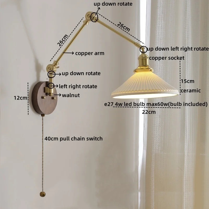 LED Wall Light Walnut Copper Modern Style Hallway Bedroom Living Room