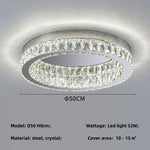 Crystal LED Ceiling Light Chrome Steel Chandelier - Dimmable Round Lamp