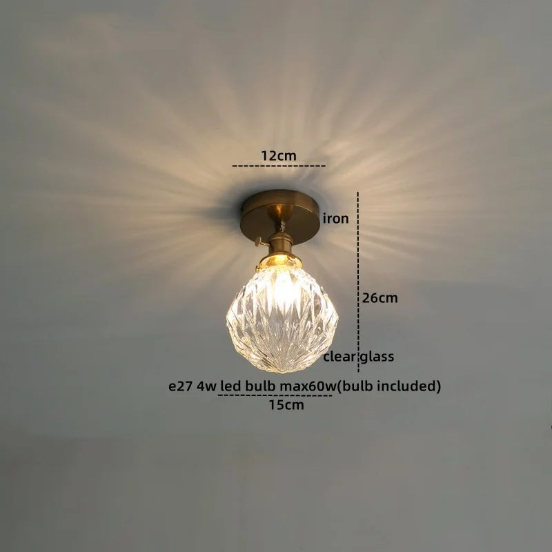 Amber Glass LED Ceiling Lights Modern Home Lighting Copper Socket