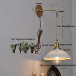 Ceramic Brass LED Wall Light Fixture Pull Chain Switch Bedside Sconce