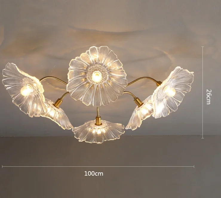 Lotus Leaf Glass Ceiling Chandelier with E14 Bulb