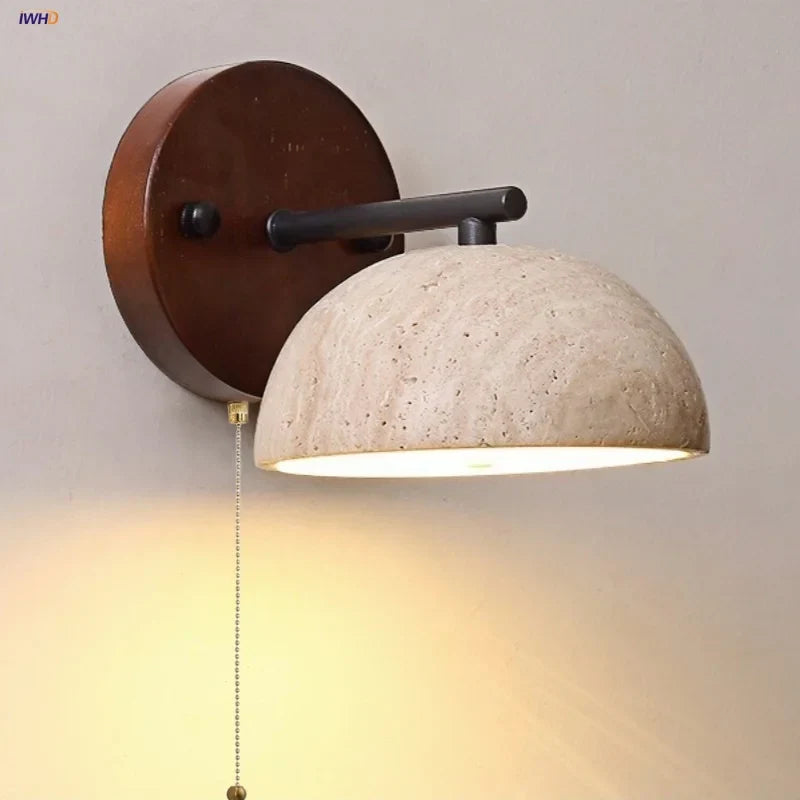 Canopy LED Wall Light Yellow Travertine Modern Iron Bedside Lamp