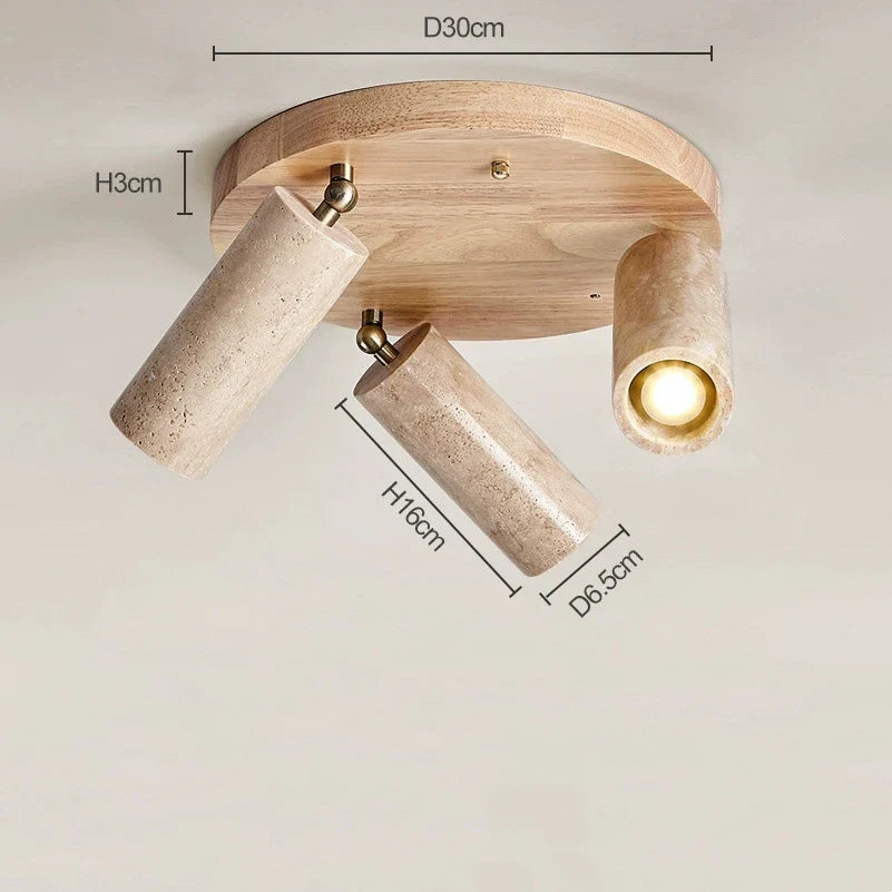 Stone Ceiling Lamp Spot Light Adjustable Angle Wood Base