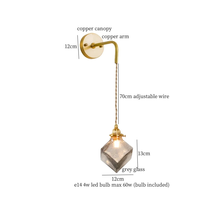 Afralia™ Grey Glass LED Wall Lamp Bedroom Living Room Loft Modern Copper Wandlamp