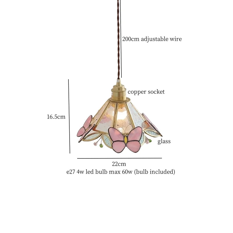 Tiffany Glass LED Pendant Light - Copper Vintage Hanging Lamp