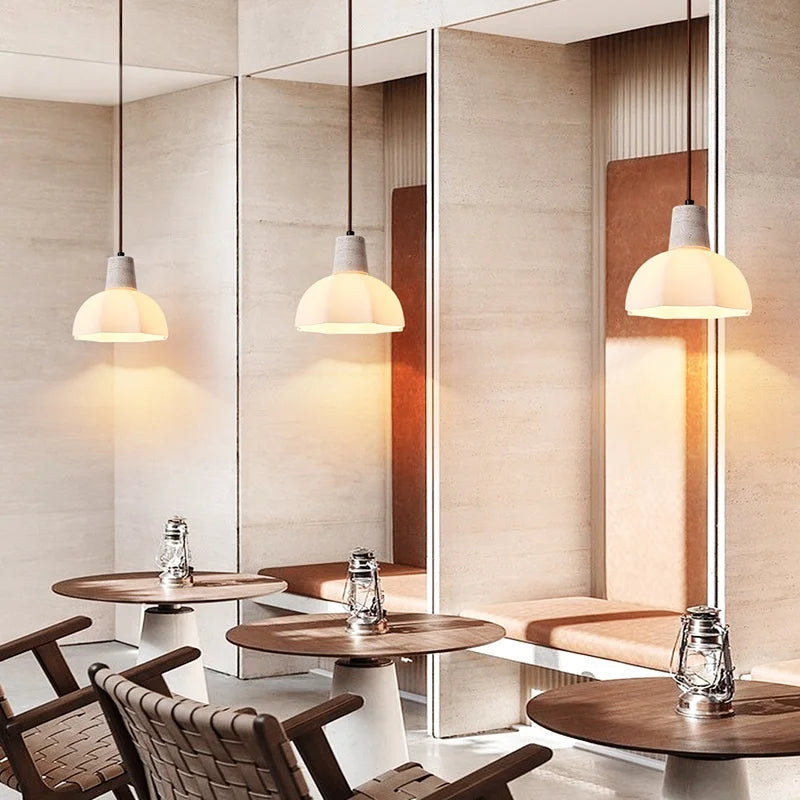 White Glass LED Pendant Lamp for Living Room & Dining Table
