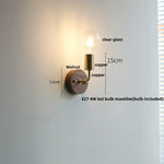 Walnut Wood LED Wall Light with Pull Chain Switch & Clear Glass Sconce