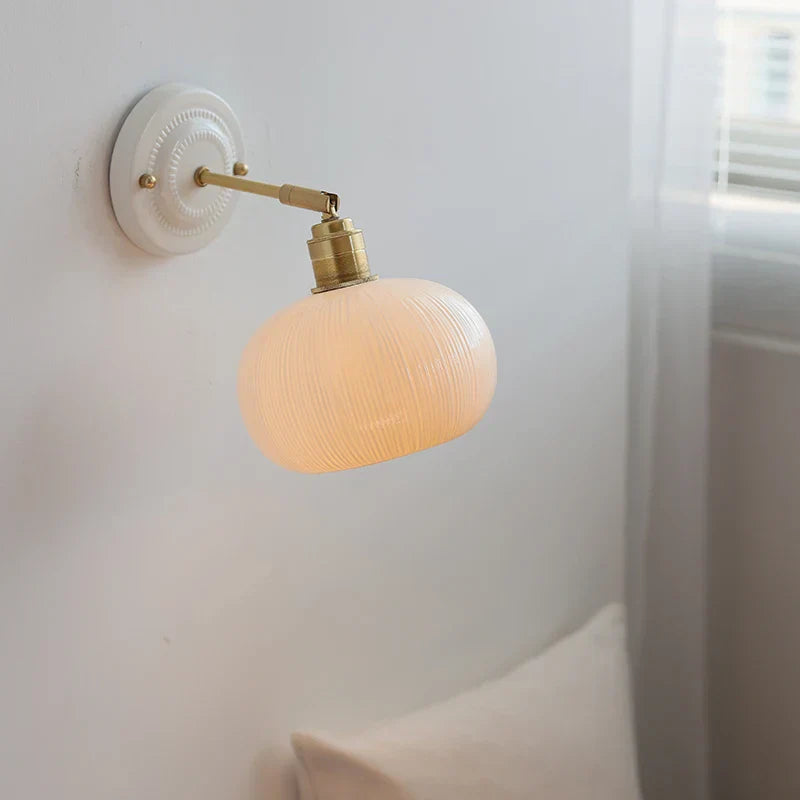 Afralia™ Nordic Ceramic LED Wall Sconce Copper Bedside Lamp for Living Room Bedroom Mirror