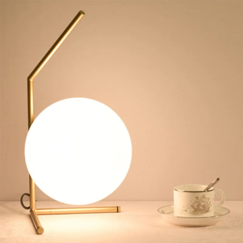 LED Brass Glass Table Lamp for Bedside Reading Desk - Modern Round Ring Design
