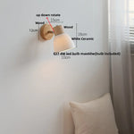 Afralia™ White Ceramic LED Wall Light with Pull Chain Switch and Wood Base