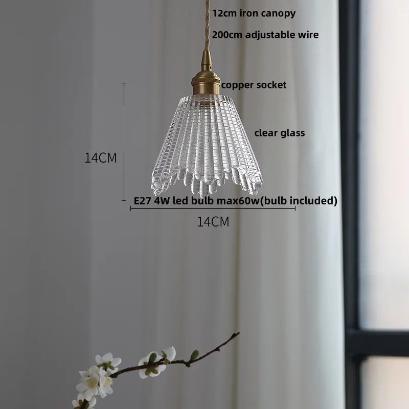Nordic Walnut Wood LED Pendant Light Clear Glass Hang Lamp