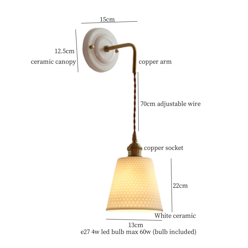 Polka Dot Ceramic LED Wall Lamp Adjustable Wire Interior Wall Sconces