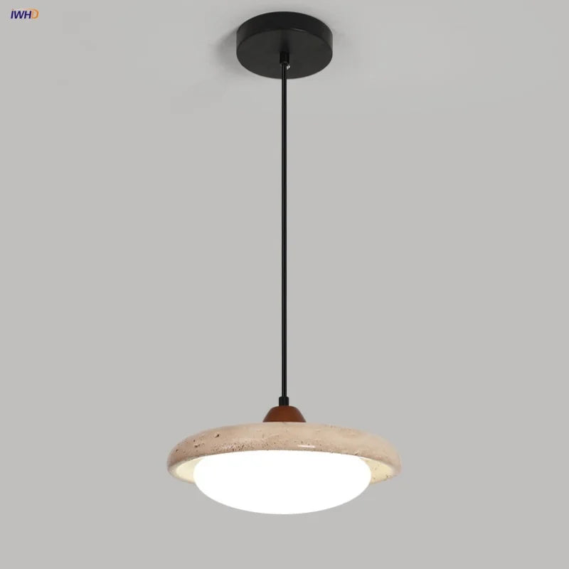 Yellow Travertine LED Pendant Light Fixture Glass Nordic Modern Hanging Lamp