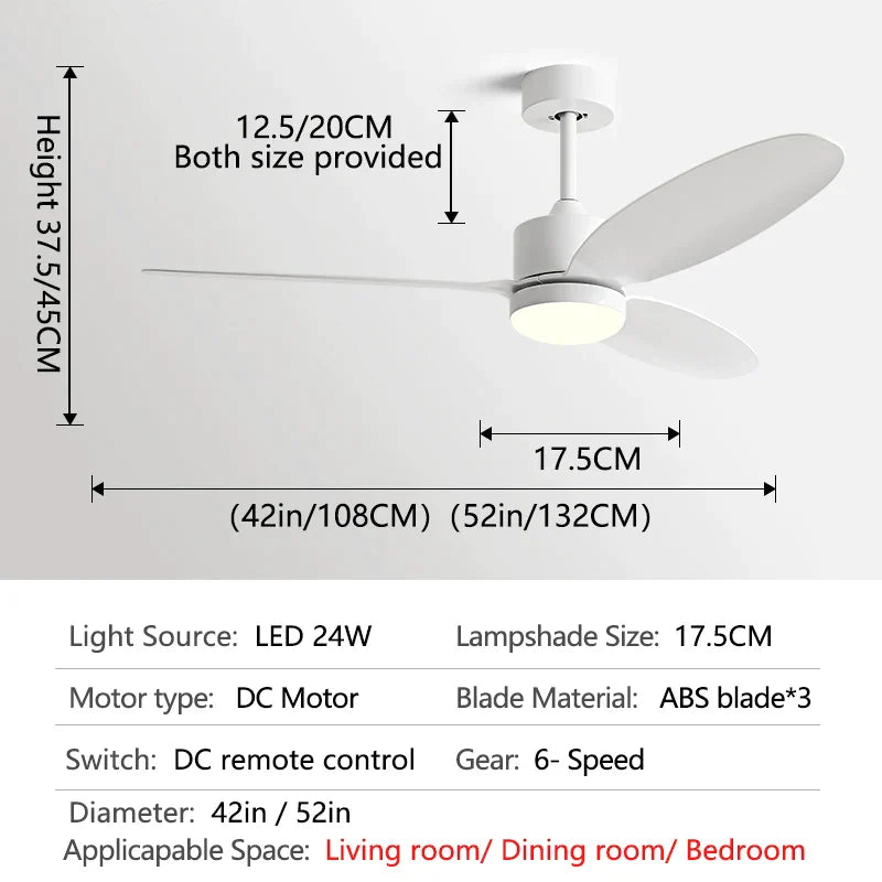 52" Modern DC Ceiling Fan with Remote Control for Home and Restaurant