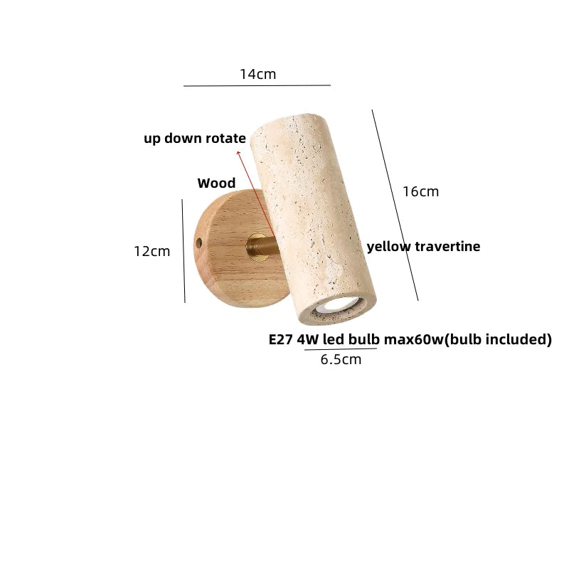 Nordic Modern Rotate LED Wall Lights Yellow Travertine Stone Wood Applique Murale