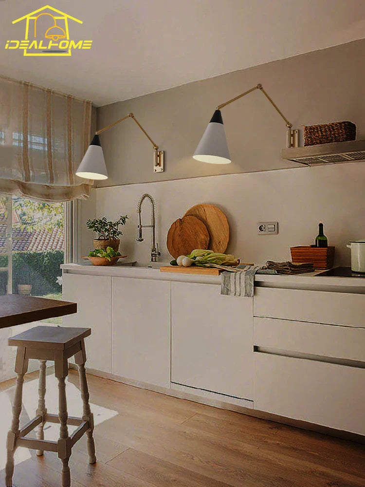 Gold Lustre Copper Swing Arm Wall Lamp LED E27 for Villa Bedroom Study