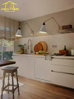 Gold Lustre Copper Swing Arm Wall Lamp LED E27 for Villa Bedroom Study