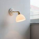 White Glass LED Wall Lights Pull Chain Switch Copper Arm - Bedroom Stair Living Room Mirror Bedside Lamp