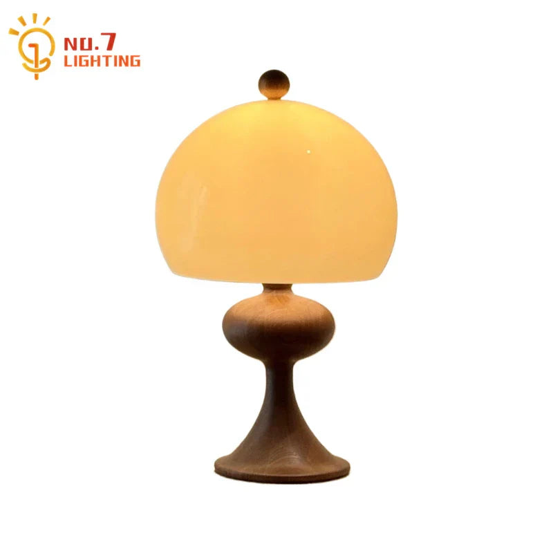 Ash Wood Bubble Glass LED Table Lamp - Medieval Designer Hanging Light
