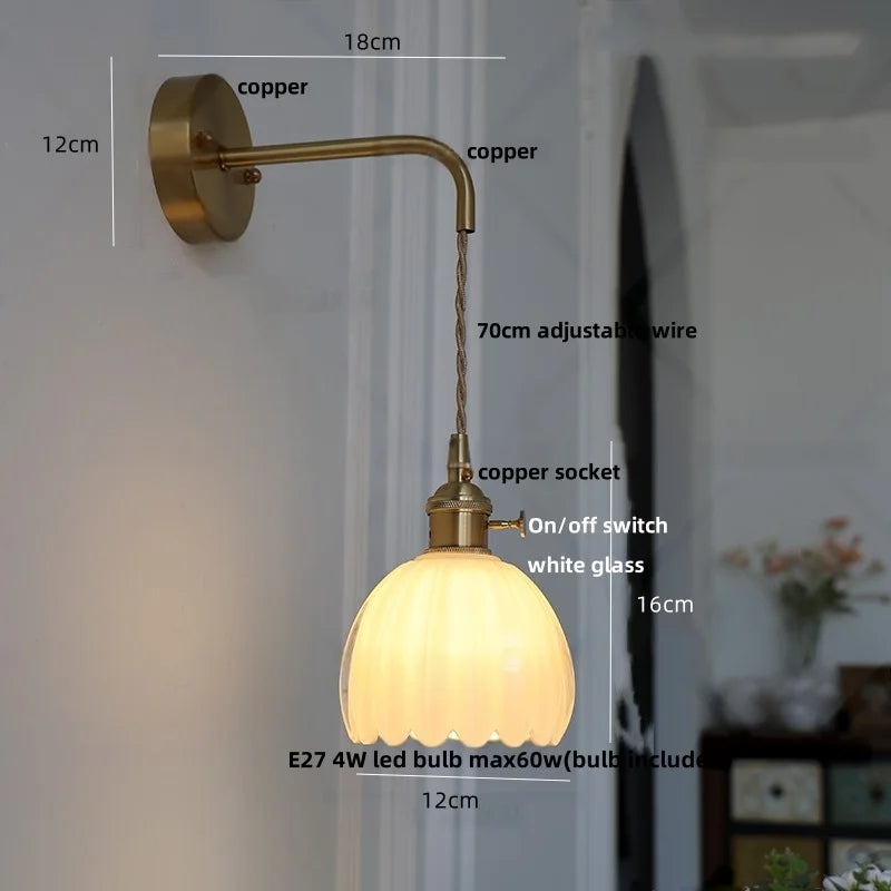 Glass Adjustable LED Wall Lamp with Pull Chain Switch, Modern Nordic Design