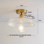 Vintage LED Ceiling Light Fixture Retro Flower Glass Copper Rotate Lamp