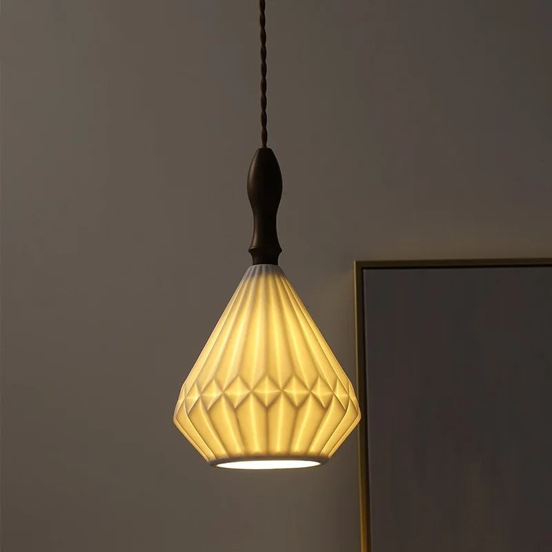 Ceramic Wood Pendant Light - Nordic Modern LED Hanging Lamp for Home Decor