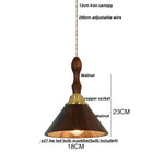 Walnut Wood LED Pendant Light Fixture: Japan Style Hanging Lamp for Bedroom and Living Room