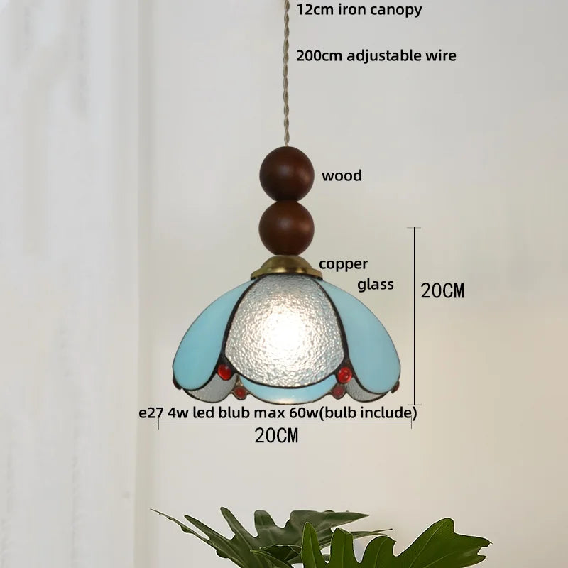 Afralia™ Tiffany Style Wood Globe Glass LED Pendant Light Fixture for Home Lighting
