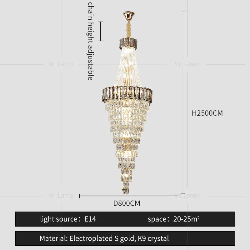 Crystal Chandelier: High-End Duplex & Spiral Staircase Light for Luxury Living Spaces