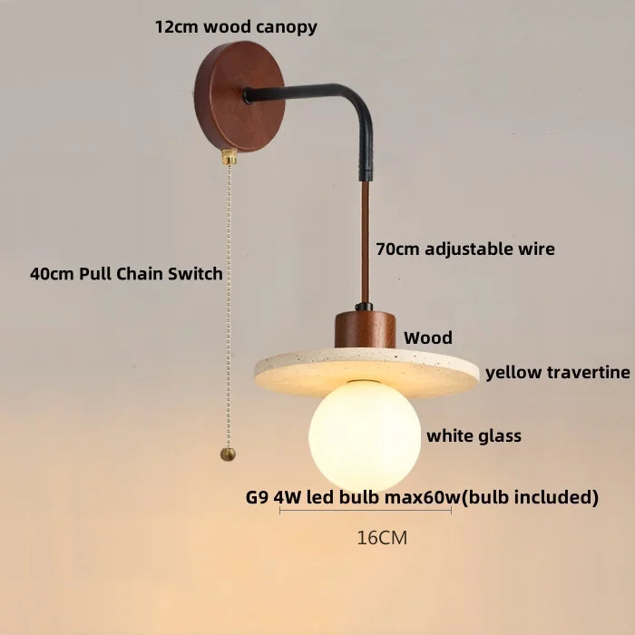 White Glass LED Wall Lights Modern Bedside Lamp Sconce with Pull Chain Switch