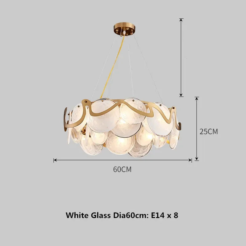 Nordic Gold Iron Pendant Light Disc Chandelier Luxury Glass for Living Room