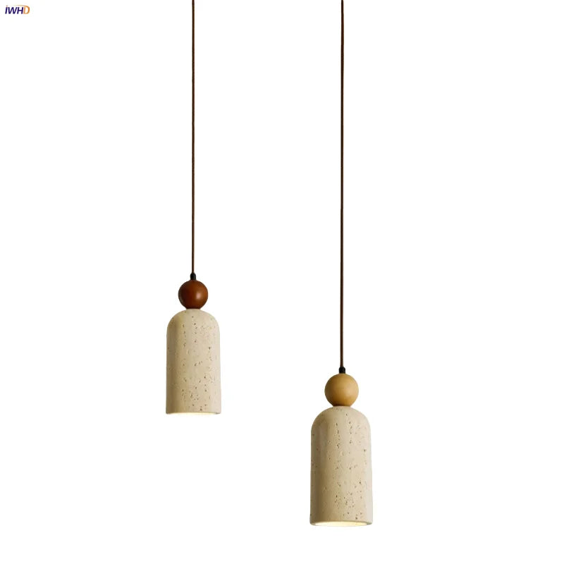 Afralia™ Nordic LED Pendant Light Yellow Travertine Adjustable Wood Hang Lamp