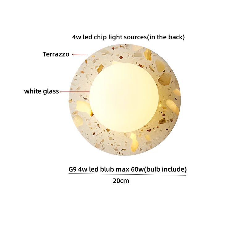 Terrazzo Stone Glass LED Wall Light Fixture with Pull Chain Switch