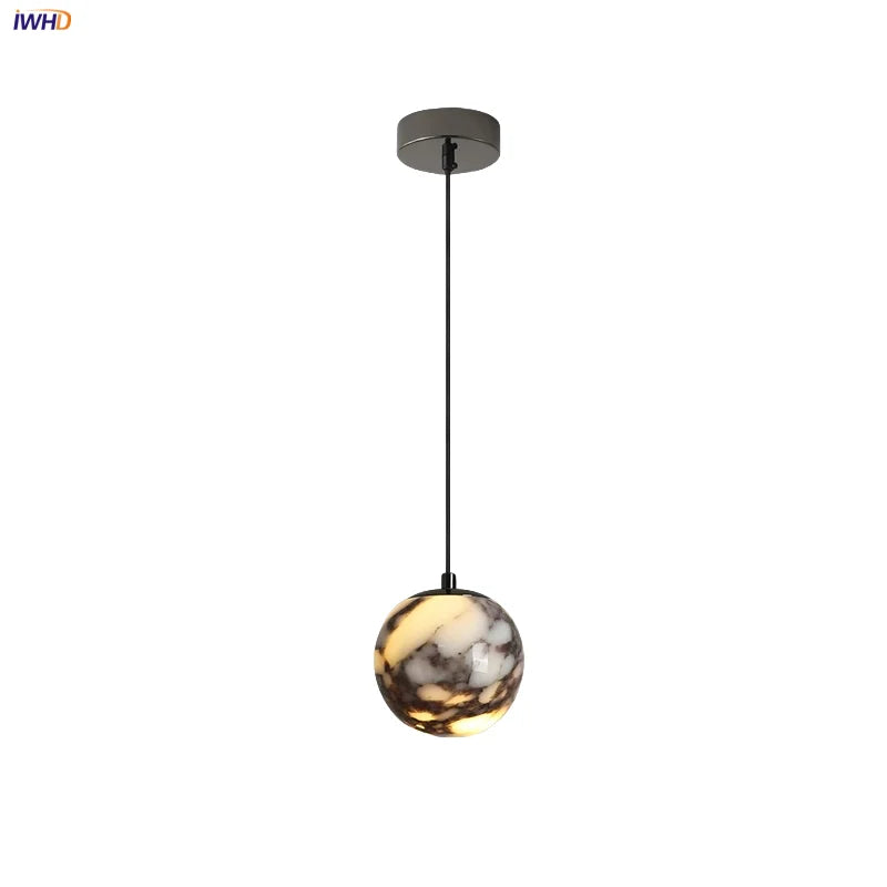Afralia™ Nordic LED Pendant Light - Luxury Stone Ball Wire Adjustable Home Decor