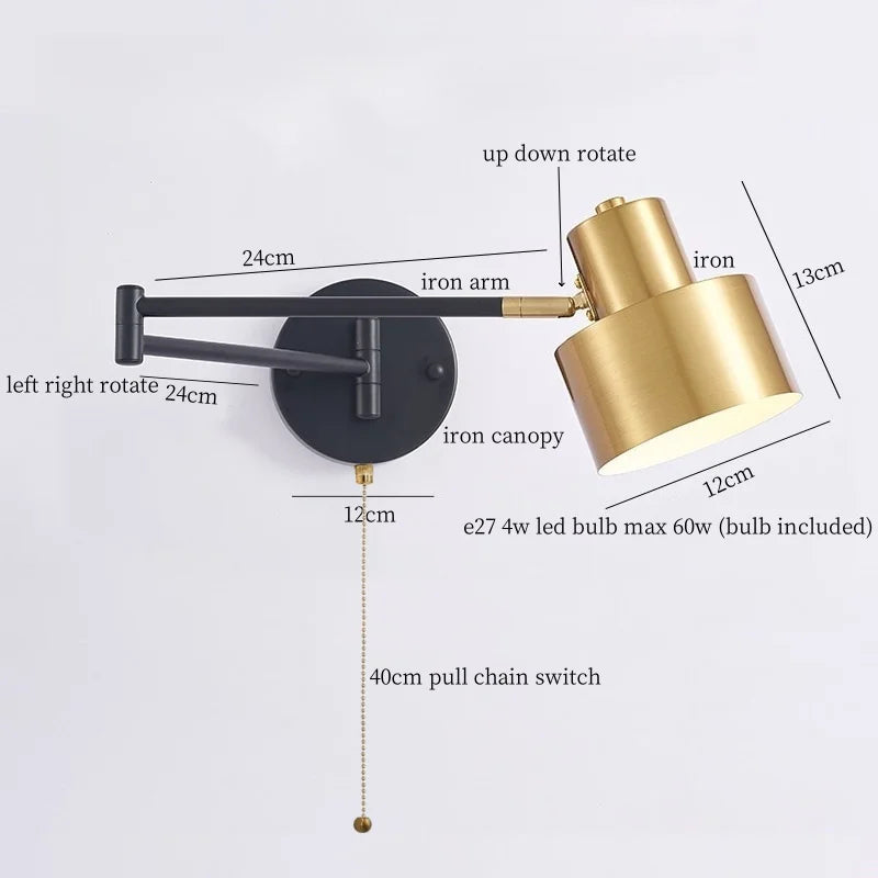 Afralia™ Long Arm LED Wall Lights Fixture Bedroom Living Room Stair Mirror Bedside Lamp