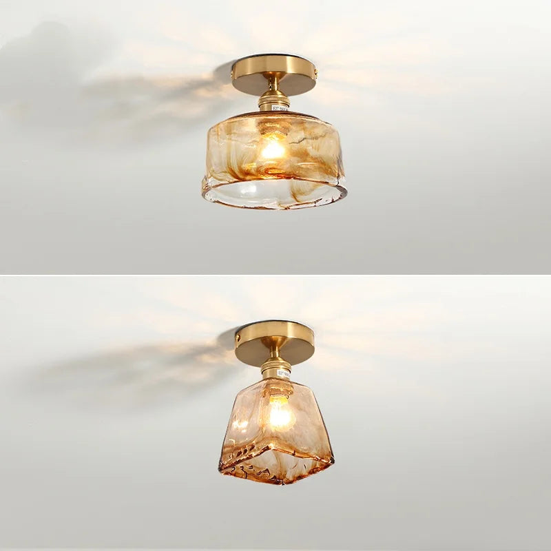 Amber Glass LED Ceiling Lights Modern Home Lighting Copper Socket